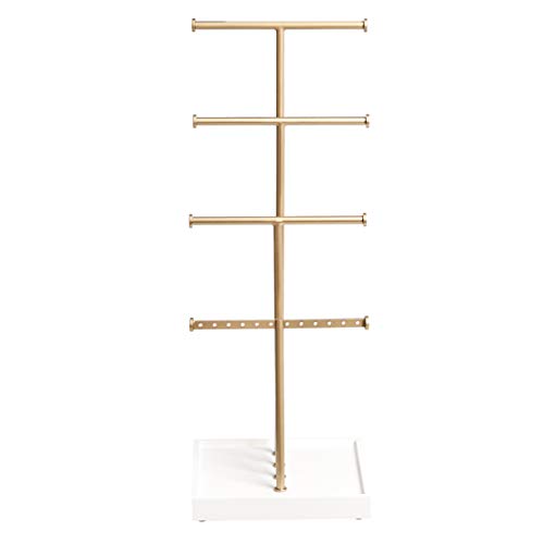 Amazon Basics Four-Tier Jewelry Tree Stand - White/Brass