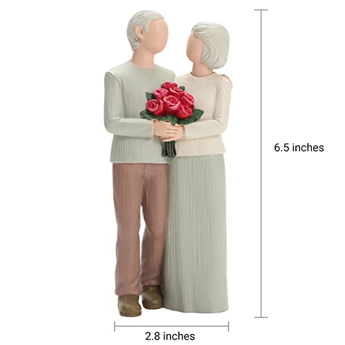 Hensonever Loving Elderly Couple Figurines, Wedding Anniversary Statues for Home Decoration, Sculpted Hand-Painted Figures Gifts to Parents Grandparents