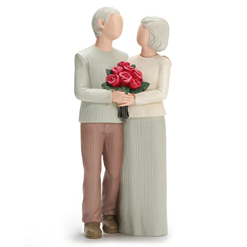 Hensonever Loving Elderly Couple Figurines, Wedding Anniversary Statues for Home Decoration, Sculpted Hand-Painted Figures Gifts to Parents Grandparents