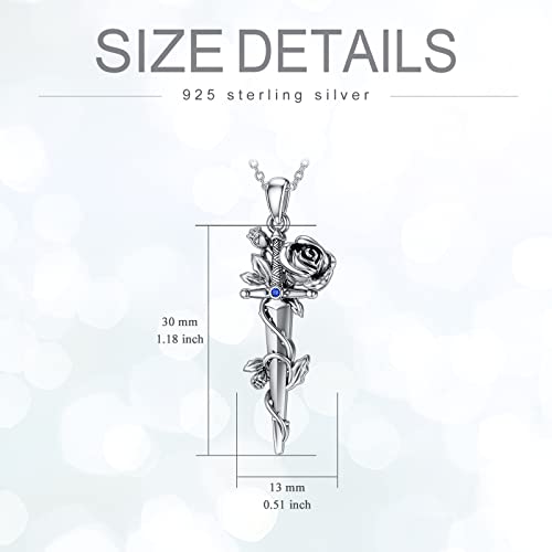 LEECCI Rose Sword Necklace 925 Sterling Silver Dagger Necklace for Women Men Medieval Sword Pendant Dagger Jewelry Birthday Gifts