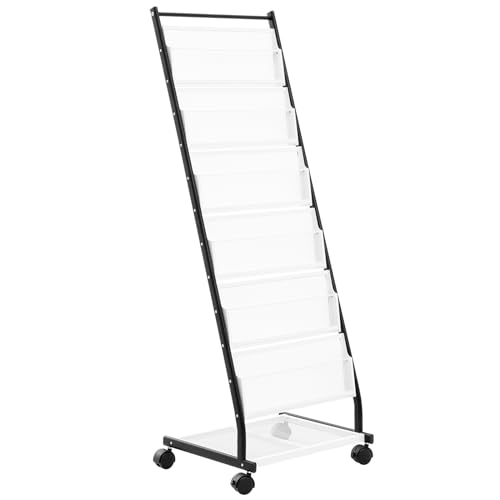 VEVOR Brochure Display Rack, 6-Tier Magazine Literature Display Stand, Floor Standing Magazine Rack Newspaper Catalog Holders, Movable with 4 Wheels (2 Lockable) for Shop Exhibitions Office, 6 Pockets