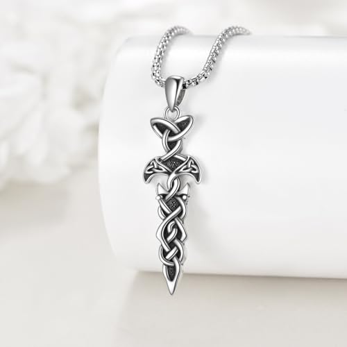 AINFQY Celtic Knot Sword Necklace for Men 925 Sterling Silver Celtic Sword Pendant Necklace Dagger Jewelry Gift