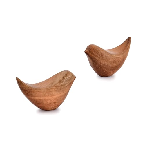 NIRMAN Acacia Wood Bird Statues Set Home Décor Bird Sculpture for Living Room, Bathroom, Office Modern Style Birds Decorative Ornaments (Set of 2) (4.5" x 2" x 2.5")