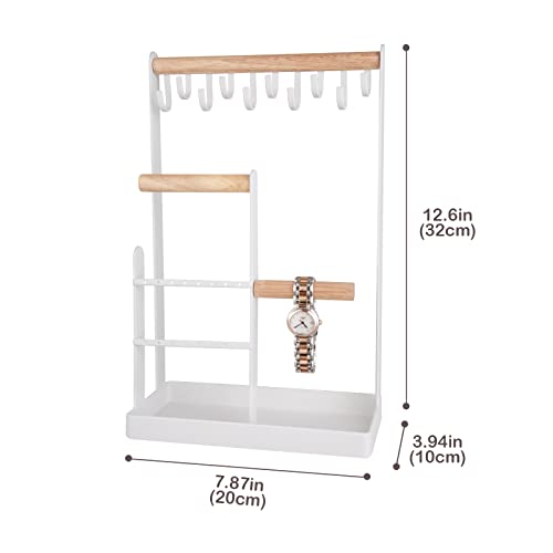 ProCase Jewelry Organizer Jewelry Stand Jewelry Holder Organizer, 4-Tier Necklace Organizer with Ring Tray, Small Cute Aesthetic Jewelry Tower Storage Rack Tree for Bracelets Earrings Rings -White