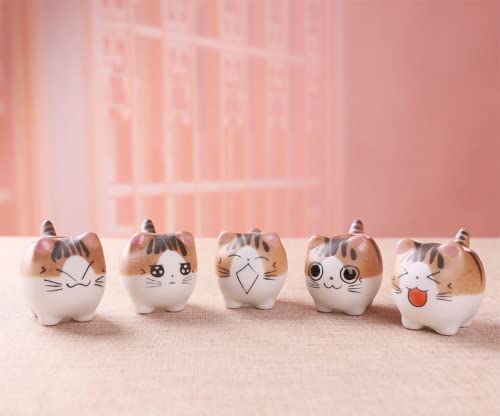 Bufanli Mini Cute Cat Cartoon Ceramic Succulent Pots Planters with Drainage Hole for Small Plants Animal Lovers Home and Office Desk Decoration Set of 5