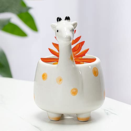 GeLive Giraffe Succulent Planter Indoor Tabletop Ceramic Plant Pot Kitty Ornament Animal Flower Decor Vase with Drainage Tray for Succulents or Mini Cactus