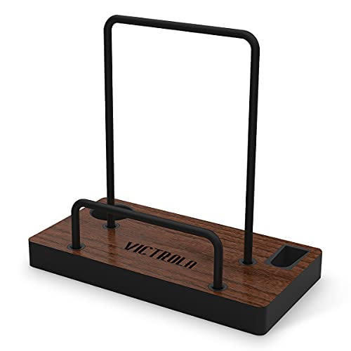 Victrola 'The Kit' - A Vinyl Record Cleaning Kit, Doubles as a Record Stand, Includes Anti-Static Brush, Cleaning Solution, Cloth, Espresso Wood Finish Stand with Smart Black Metal Accents