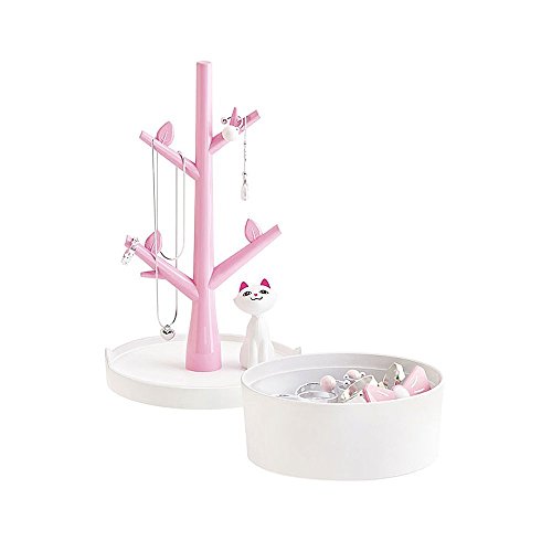 Fantasee Jewelry Holder Organizer Cat & Tree Jewelry Earring Bracelet Hair Tie Holder Organizer Premium ABS Material Eco-Friendly for Little Young Girl (Pink)