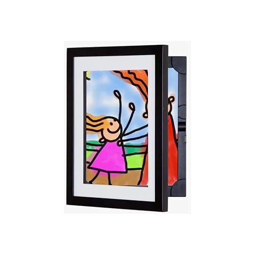 Dynamic Frames Li’l Davinci Art Cabinet, Stores up to 50 Pieces of 8.5 x 11 inch Art, Outer Wooden Frame Dimensions 11.75 x 14.75 inches, Changeable Kids Art Frame, Front Opening, Black