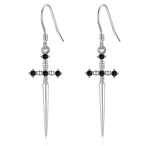 Sword Earrings 925 Sterling Silver Gothic Dangle Drop Earrings Cool Goth Jewelry Gift for Women Men