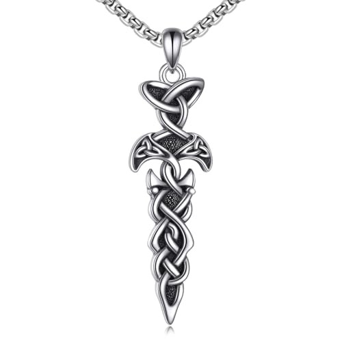 AINFQY Celtic Knot Sword Necklace for Men 925 Sterling Silver Celtic Sword Pendant Necklace Dagger Jewelry Gift