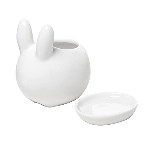 MyGift Mini Ceramic Bunny Planter, Decorative Rabbit Design White Small Flower Pot Succulent Planter with Detached Saucer