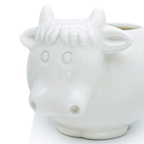 GeLive White Cow Ceramic Planter Small Succulent Pot Cute Cartoon Animal Plant Pot with Drainage Tray Pencil Holder Brush Organizer Tabletop Storage Stand Indoor Home Decor Cow Statue Fun Stuff