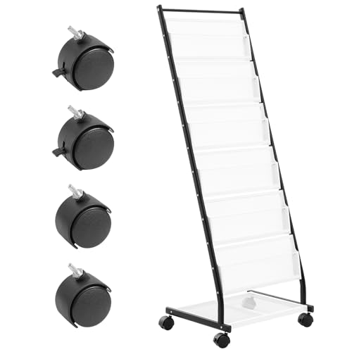 VEVOR Brochure Display Rack, 6-Tier Magazine Literature Display Stand, Floor Standing Magazine Rack Newspaper Catalog Holders, Movable with 4 Wheels (2 Lockable) for Shop Exhibitions Office, 6 Pockets