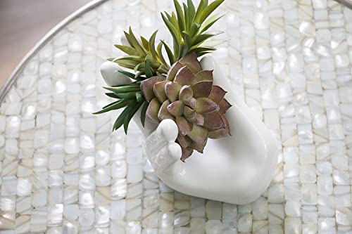 ourhommie 2 PCS Air Plant Holder Cute Ceramic Mini Hand Shape Stand Airplants Tillandsia Small Container Pot Plant Decorative Home Decor for Desk Table Shelf Window, White