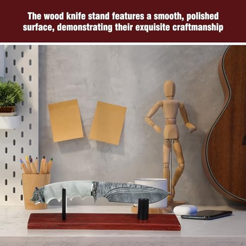 Yookeer 2 Pcs Wood Knife Display Stand Blade Knife Collection Display Stand Holder Wood Fixed Knife Stand for Home Kitchen Rustic Decor Collection Display, Knife Not Included