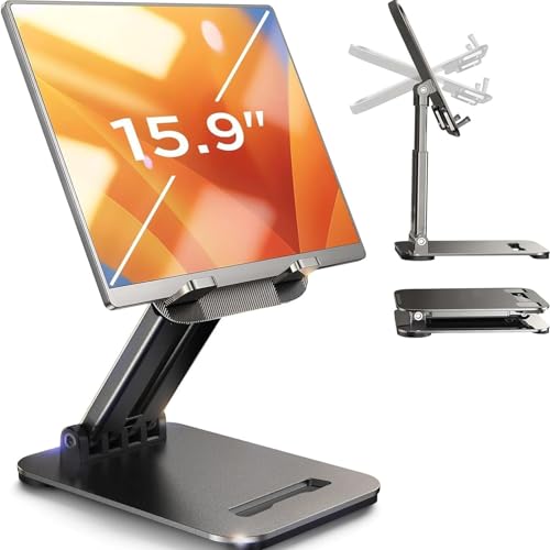 LISEN Tablet Stand for iPad Stand Holder Desk, Foldable iPad Pro Holder Portable Monitor Stand Travel Accessories, Home Office Desk Accessories for Men Gifts 2024 iPad Tab Kindle iPhone 4-15.9" Black