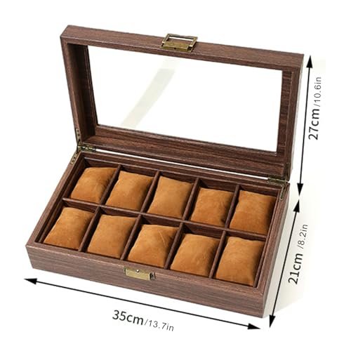 Mens Jewelry Box Organizer Watch Box Sunglasses Organizer Mens Jewelry Organizer Large Capacity Multiple Compartments Window Design Watch Holder Stand Storage Case with Drawer (Black)/4(Brown)