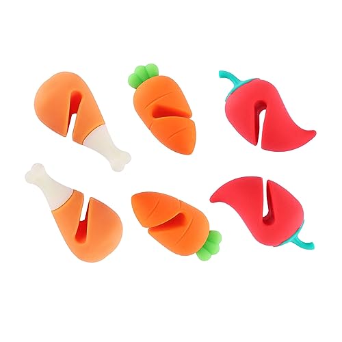 NentMent 6 Pack Pot Lid Lifter Silicone Heat Resistant Spill Proof Pan Cover Stand Holder Clip Steam Releaser Stopper for Soup Pots Kitchen Gadgets (Carrot, Pepper, Chicken Leg 3 Style)