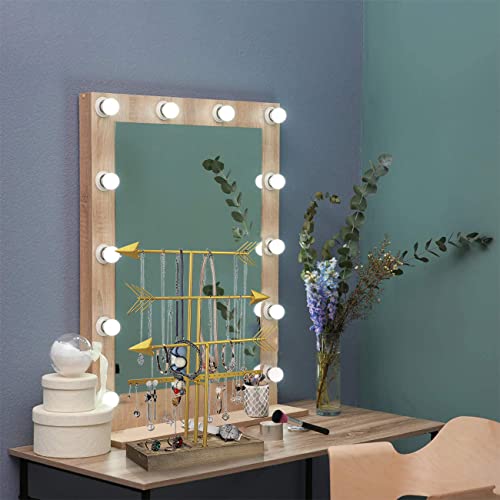 Urban Deco Arrow Jewelry Organizer Stand 4-Tier Gold Jewelry Stand Necklace Organizer With Wooden Ring Holder For Jewelry Display Bracelet Holder Stand Earring Organizer For Girls - Gold