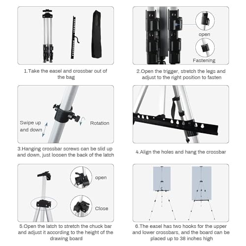 Art Painting Artist Easel Stand,Display Sign,Aluminum Metal Tripod Adjustable portable Easels for Painting Canvases Height From 17 To 66 Inch,Carry Bag For Table-Top/Floor Drawing and Displaying-White