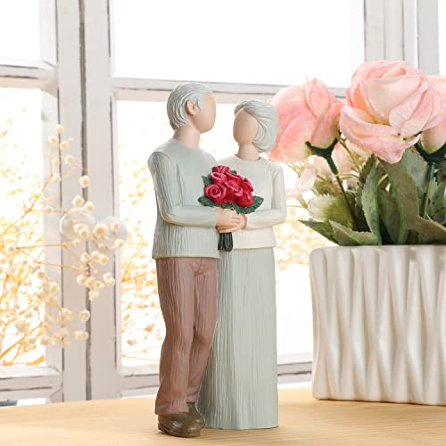 Hensonever Loving Elderly Couple Figurines, Wedding Anniversary Statues for Home Decoration, Sculpted Hand-Painted Figures Gifts to Parents Grandparents