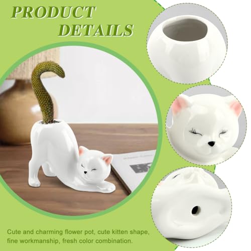 Ceramic Tailless Cat Succulent Pot, Cute Kitty Succulent Indoor Flower Pot, Novelty Cat Tail Planter Pot for Indoor Plants, Succulents, Flowers, Cactus, Mini Home Decor Planter