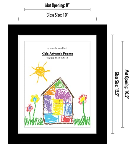 Americanflat Front Loading Kids Art Frame in Black - 8.5x11 Picture Frame with Mat and 10x12.5 Without Mat - Kids Artwork Frames Changeable Display - Frames for Kids Artwork Holds 100 Pieces