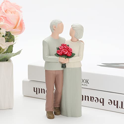 Hensonever Loving Elderly Couple Figurines, Wedding Anniversary Statues for Home Decoration, Sculpted Hand-Painted Figures Gifts to Parents Grandparents