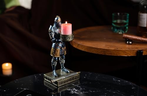 HDMbigmi King's Guard Standup Knight Candlestick Holders Resin TeaLight Holder Warrior Mobile Phone Stand Pen Holder Candle Holder for Restaurant, Altar, Home Table(Blue)