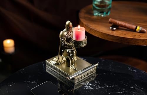 HDMbigmi King's Guard Kneeling Knight Candlestick Holders Resin Posture TeaLight Holder Warrior Mobile Phone Stand Pen Holder Candle Holder for Restaurant, Altar, Home Table(Bronze)