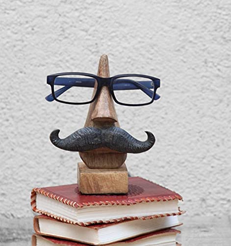 Ajuny Handcrafted Wooden Eyeglass Spectacle Holder - Handmade Mustache Design Eyewear Wood Display Stand, Specs Sunglasses Eyeglasses Goggles Stand Organizer for Office Desk Home Decor Gifts