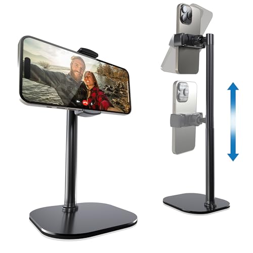 Cooper Chat Stand, Height Adjustable Cell Phone Stand for Desk | Rotating, Tilting Cell Phone Holder for Desk with 9-14" Eye-Level View | Metal Cell Phone Tripod Stand, Phone Accessories (Night Black)