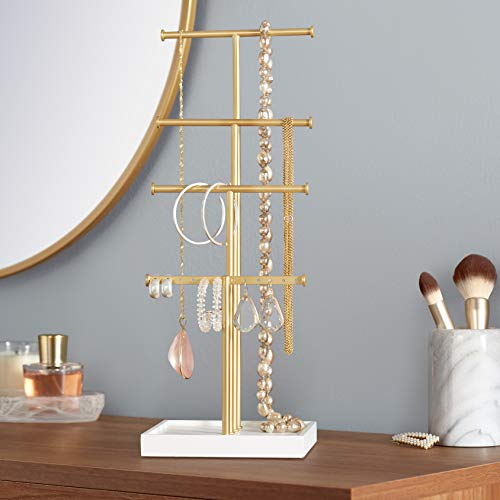 Amazon Basics Four-Tier Jewelry Tree Stand - White/Brass