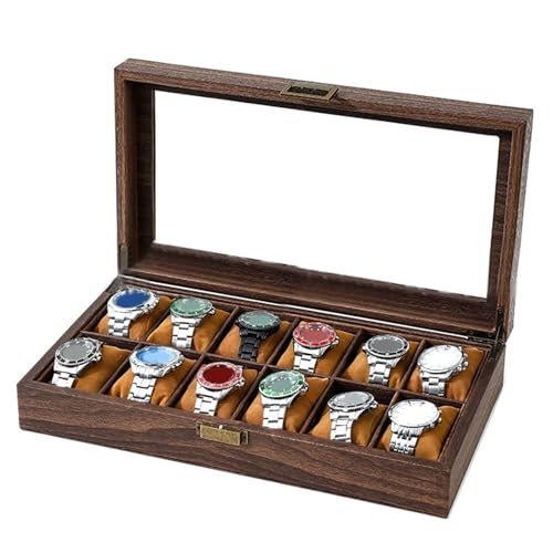 Mens Jewelry Box Organizer Watch Box Sunglasses Organizer Mens Jewelry Organizer Large Capacity Multiple Compartments Window Design Watch Holder Stand Storage Case with Drawer (Black)/4(Brown)