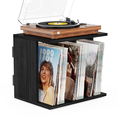 Emfogo Vinyl Record Storage, Vinyl Record Stand Wall Mount Up to 80-100 Albums, 3-Compartment Vinyl Record Holder