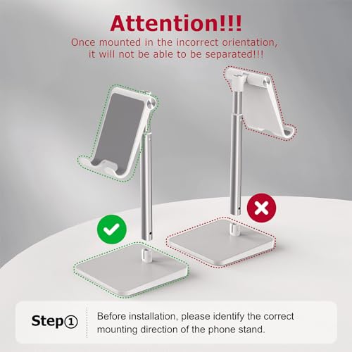 Cell Phone Stand, OMOTON Adjustable Angle Height Desk Phone Dock Holder for iPhone SE 16 Pro Max/Plus/XS/XR, Samsung Galaxy S20 / S10 / S9 / S8 and Other Phones (3.5-7.0-Inch),Silver