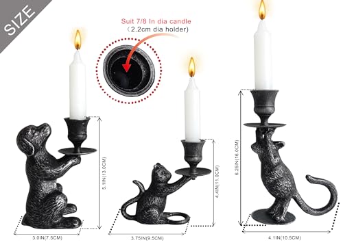 Iron Taper Candle Holder - Cat Decor Candle Holder - Dog Decorative Candle Stand - Mouse Taper Candlestick Holder