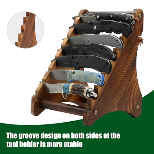 Biobasedon Knife Block, Wood Fixed Blade Knife Collection Display Stand Holder, Knife Holder Knife Wooden Display Case for Fixed Knife Series Display, Maximum 8 Knives