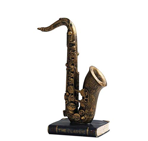 QQYDZSW Sculpture Desktop Ornament Ideal Figurine Statue Retro Resin Sax Statue Model Figurine Saxophone Miniature Sculpture Handmade Craft Bar Cafe Home Decor Ornament(Gold)