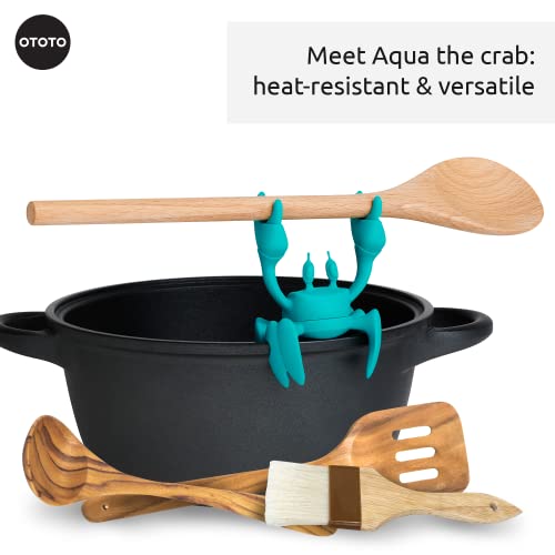 OTOTO Aqua the Crab Silicone Utensil Rest - Silicone Spoon Rest for Stove Top - BPA-Free, Heat-Resistant Kitchen and Grill Utensil Holder - Non-Slip Spoon Holder Stove Organiser and Steam Releaser