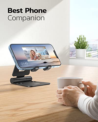 Nulaxy Dual Folding Cell Phone Stand, Fully Adjustable Foldable Desktop Phone Holder Cradle Dock Compatible with Phone 16 15 14 13 12 11 Pro Xs Xs Max Xr X 8, Nintendo Switch, All Phones