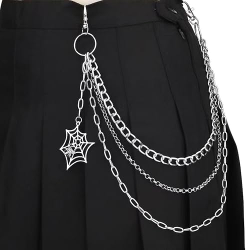 Punk Pants Chain Hip Hop Butterfly Cross Sword Star Rivet Charm Layered Jeans Chains Wallet Chain Vintage Rock Chains for Women Men Halloween Jewelry Gifts Clothing Accessories (Spider Web)