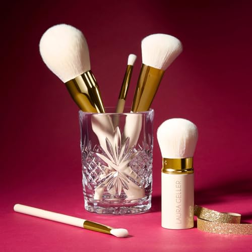 LAURA GELLER 5PC Full Face Professional Vegan Makeup Brush Gift Set | Apply Foundation, Blush, Bronzer, Eyeshadow & More | AMAZON EXCLUSIVE |