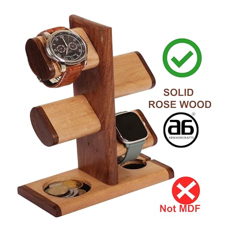 ABHANDICRAFTS - Watch Stand 5 in One Multiple Watch Display Tower for men, Charging Station Jewelry Organizer for Rings, Coins, Gifts for MOM, DAD, Grandparents, assembly NOT required.