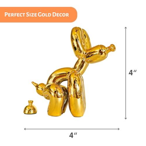 Pooping Dog Sculpture Gold, Fun for Pet Lovers, Christmas, Aesthetic Decorative Balloon Dog Statue, Small Animal Figurine for Coffee Table, Bookshelf, Home Decor (Gold)