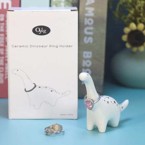 OYLZ Adorable Little Ceramic Dinosaur Jewelry Ring Holder,Engagement Ring and Wedding Ring Display Holder Stand