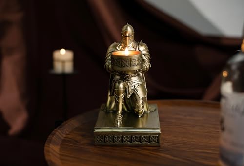 HDMbigmi King's Guard Kneeling Knight Candlestick Holders Resin Posture TeaLight Holder Warrior Mobile Phone Stand Pen Holder Candle Holder for Restaurant, Altar, Home Table(Bronze)