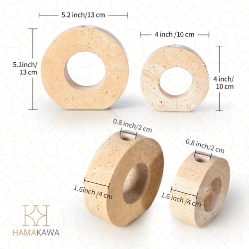 HAMAKAWA Marble Candle Holders Set of 2, Natural Beige Travertine Stone Candlestick Holders fit Φ0.75 Inch Taper Candle, Candle Stand Decor for Home, Dinner, Party, Wedding