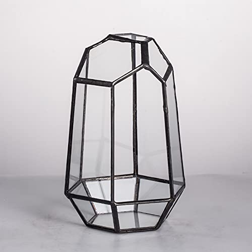 NCYP Small Irregular Geometric Terrarium - 4.1" x 3.5" x 5.9" - Miniature Glass Terrarium Planter for Succulent Air Plants - Tabletop Garden Display Container, Black (No Plants)